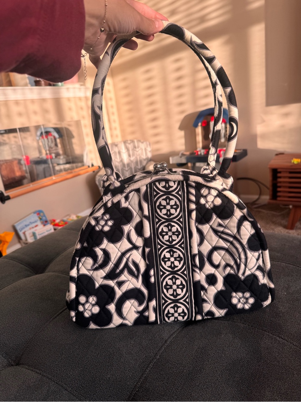 Vera Bradley Black & White Quilted Floral Satchel